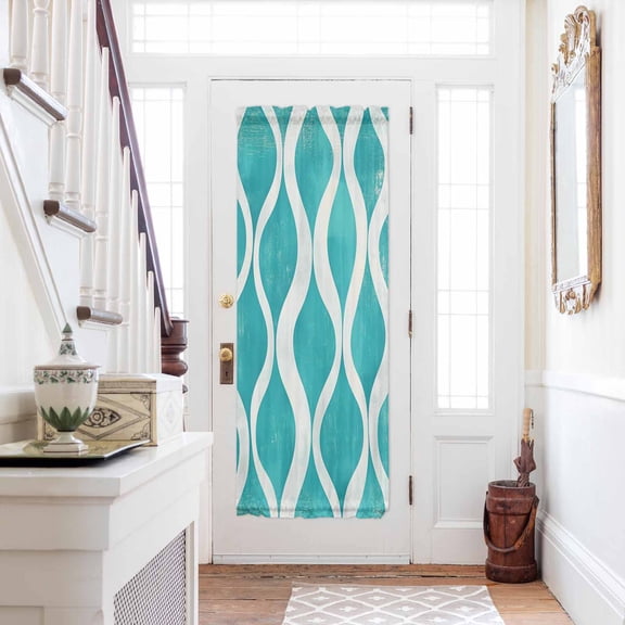 Teal Wave Door Curtains for Door Window, French Sidelight Front Back Door Curtains With Tieback, Modern Abstract Art Farmhouse Kitchen Rod Pocket Drapes Panel, 54"x72"