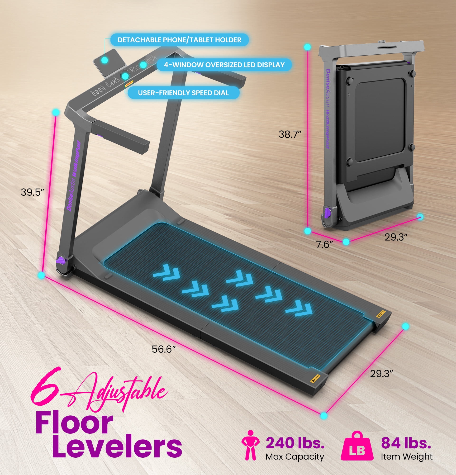 WalkingPad Denise Austin Collapsible Double Fold Treadmill, Purple