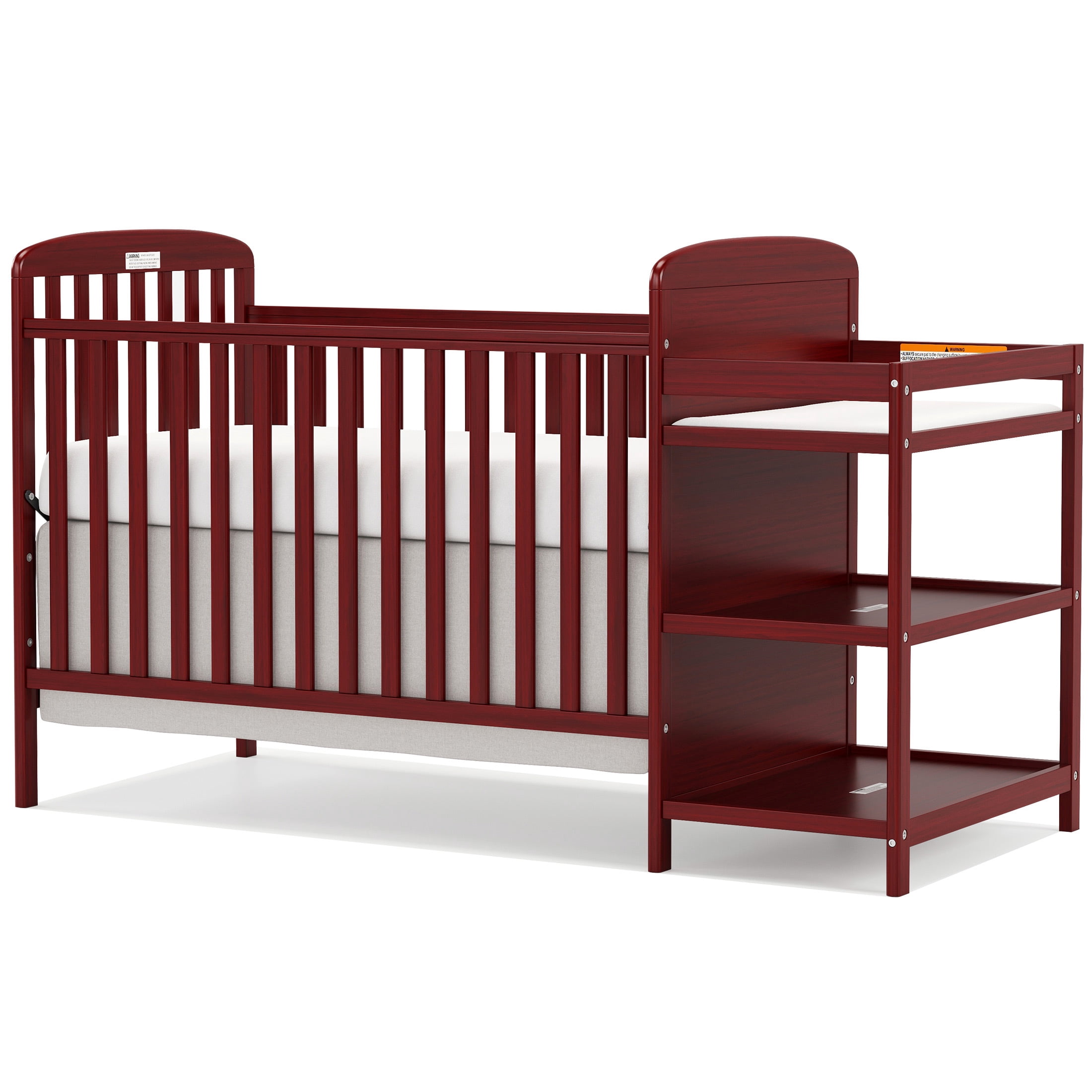 Conchico 3-In-1 Convertible Crib and Detachable Changer, New Zealand Pinewood Baby Crib, Toddler Daybed Bed with 3 Heights, Non-Toxic Finish, Easy to Assemble, Cherry