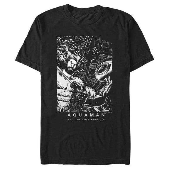 Men's Aquaman and the Lost Kingdom Black and White Poster  Graphic Tee Black 3X Large