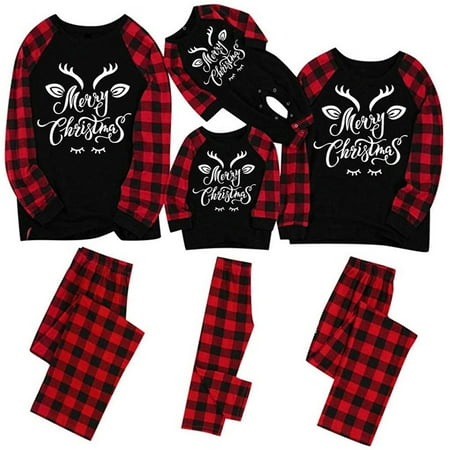 

Family Matching Christmas Pajamas Set Xmas ELK Print Tops+Plaid Pants Sleepwear Nightwear