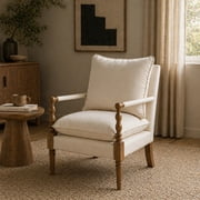 Villeston Chenille Accent Chairs, Solid Wood Armrests Armchairs with Comfortable Cushions and Lumbar,Beige
