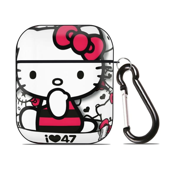 Hello Kitty (9) AirPods 2nd Generation Protective Case (Hard Shell Black) AirPods Protective Case PC Protective Case Buckle, Compatible with Apple AirPods 2nd Generation Charging Box