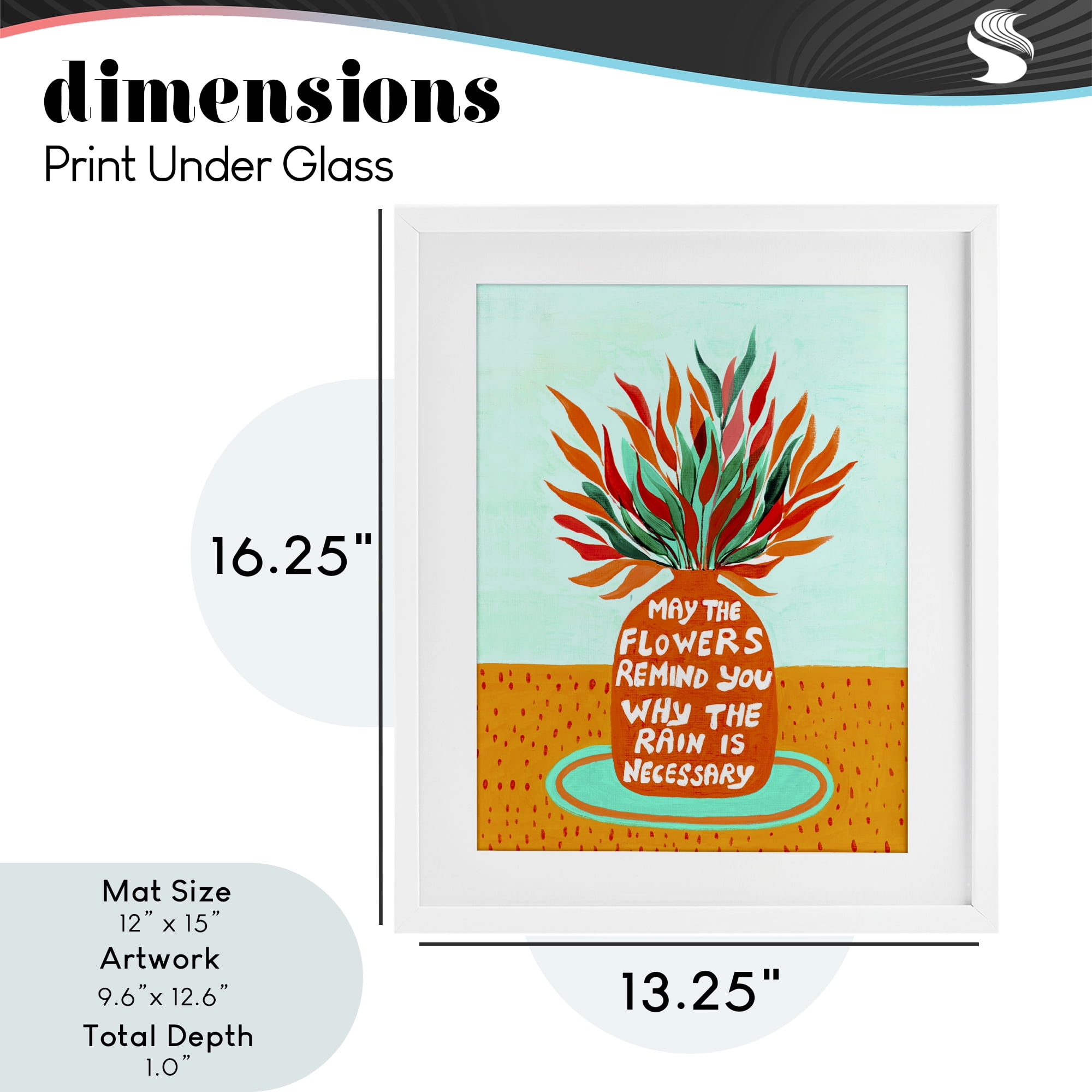 Flowers Remind Rain Is Necessary White Framed Print Under Glass, design by Nabeela Rumi