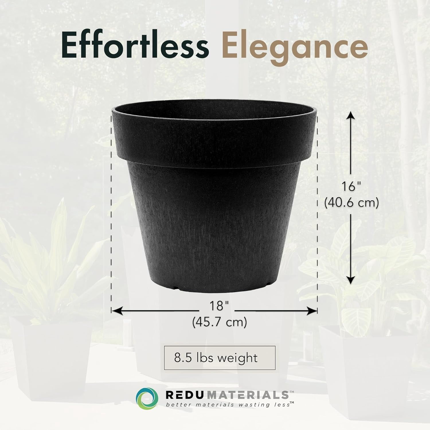 Verde Indoor & Outdoor Self-Watering Round Planter Pot, Baritone, 18" x 16", Black - Decorative Planting Containers for Plants and Flowers - Gardening and Flowering Accessories