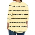 thumbnail image 4 of Zwiiyzr Women's T-Shirts Plus Size Striped Front Pleated 3/4 Sleeves Crew Neck Tops(Beige,3XL), 4 of 6