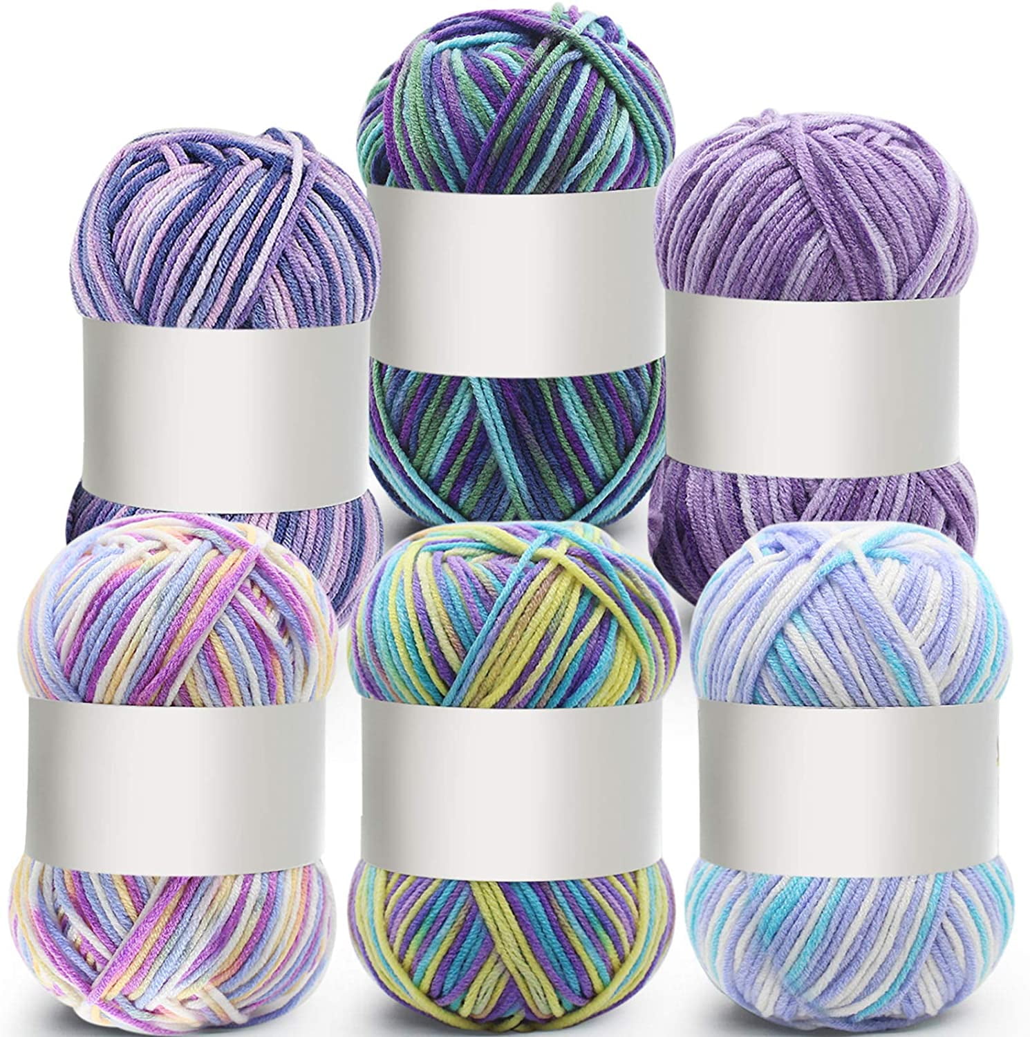 6 Pieces 50 g Crochet Yarn Multi-Colored Acrylic Knitting Yarn Hand  Knitting Yarn Weaving Yarn Crochet Thread (Blue White, Purple White, Purple