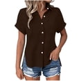 thumbnail image 4 of Womens Short Sleeve Tops Button Down Lapel Shirts for Women Side Split Solid Color Summer Tees with Pocket Gifts for Mom, 4 of 7
