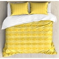 thumbnail image 1 of Abstract Queen Size Duvet Cover Set, Doodle Romantic Valentine's Day Roses Symbol of Love and Affection, Decorative 3 Piece Bedding Set with 2 Pillow Shams, Marigold Yellow White, by Ambesonne, 1 of 3