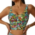 thumbnail image 3 of Goofa Color Summer Printed Sports Bras for Women, High Impact Running Bra Workout Crop Tank Tops Longline Sports Bra Push up-X-Large, 3 of 9