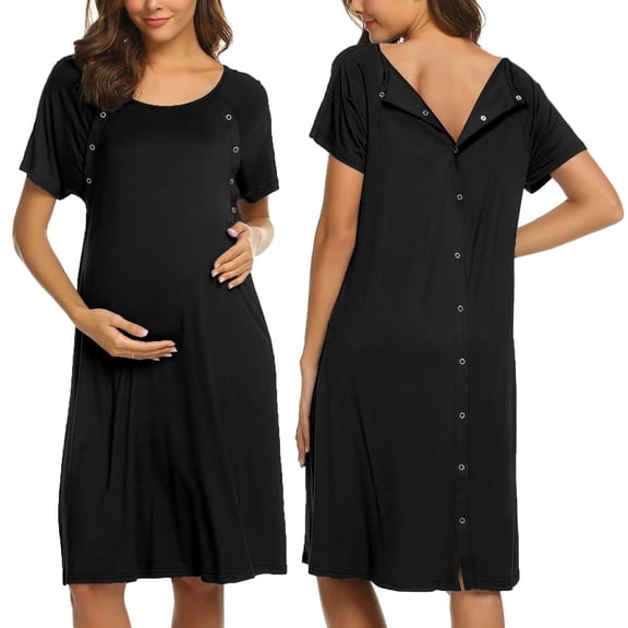 KISSGAL Women Maternity Nursing Nightgown with Button Short Sleeve Nursing Dress for Breastfeeding Labor and Delivery Gown for Hospital S-XXL