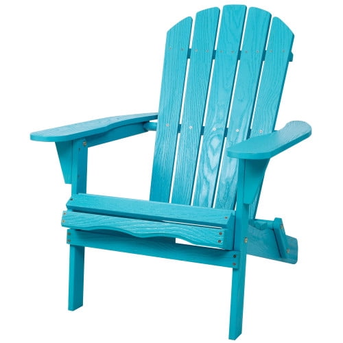 Embossed Wooden Outdoor Folding Adirondack Chair, Solid Wood Patio Chair with Wood Grain Texture, Pre-Assembled Backrest, for Garden, Backyard, Porch, Pool, Deck, Turquoise Blue