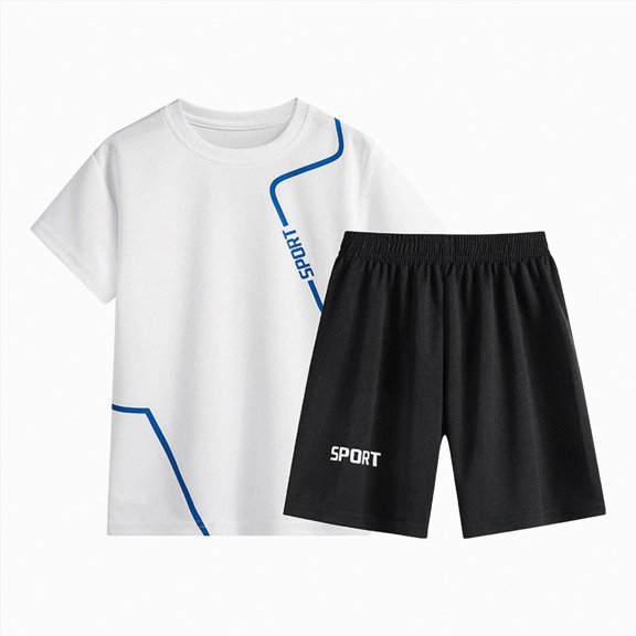 Leey-World Boys Clothes 3t Boys 2 Piece Athletic Outfits Short Sleeve Sport T-shirt and Shorts Summer Casual Clothes for 6-12 Years(White,11-12 Years)