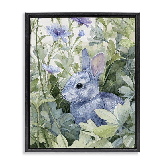 Stupell Industries Modern Blue Bunny Among Leaves Black Floating Frame Canvas Art, 17 x 21, by Franklyn Gregory