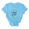 thumbnail image 3 of UPPADA Easter Femmes Oeufs Imprimé T-Shirts Heureux Easter Graphique Bunny Lapin Mignon T-Shirts Manches Courtes Décontracté Col Rond T-Shirts Été Basique Coupe Régulière Chemises Bleu,G, 3 of 5