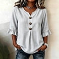 thumbnail image 6 of Hfnxid 3/4 Sleeve T Shirts for Women Loose Fit Striped Ruffle Shirt Button Up V Neck Blouses Dressy Casual Fall Clothes Gray XL, 6 of 6
