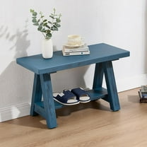 Farmhouse Wood , Rustic Indoor Storage  Solid Wood Entryway  with Shoe Storage 2-Tier Narrow  Seat Indoor for Entryway, Living Room, Dining Room, Hallway, Blue