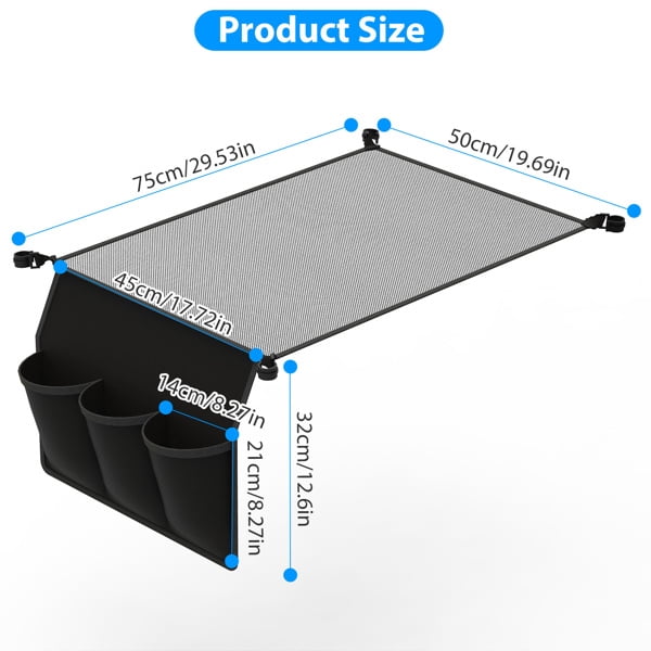 Hanging Storage Net for 35.43x23.62 Camping Table Under Table Folding Net Bag Tear-Resistant with 3 Side Pockets 4 Corner Clips for Camping Hiking Fishing