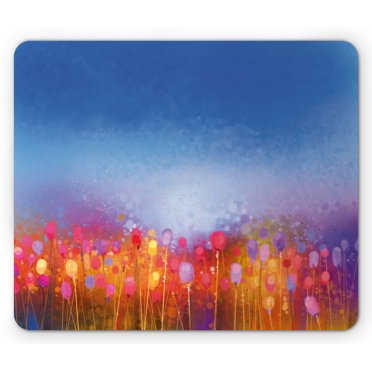 Flower Mouse Pad, Abstract Tulip Garden Under Blue Sky in Medieval Ottoman Orient Culture, Rectangle Non-Slip Rubber Mousepad, Multicolor, by Ambesonne