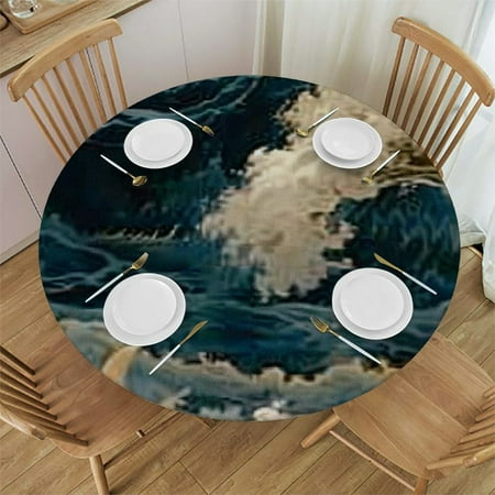 

Sheronv Ocean Wave Boat Round Table Cover Stain Resistant and Washable - Perfect for Indoor and Outdoor Use - 100% Polyester Fiber Outdoor Fitted with Elastic Edge 42 -46