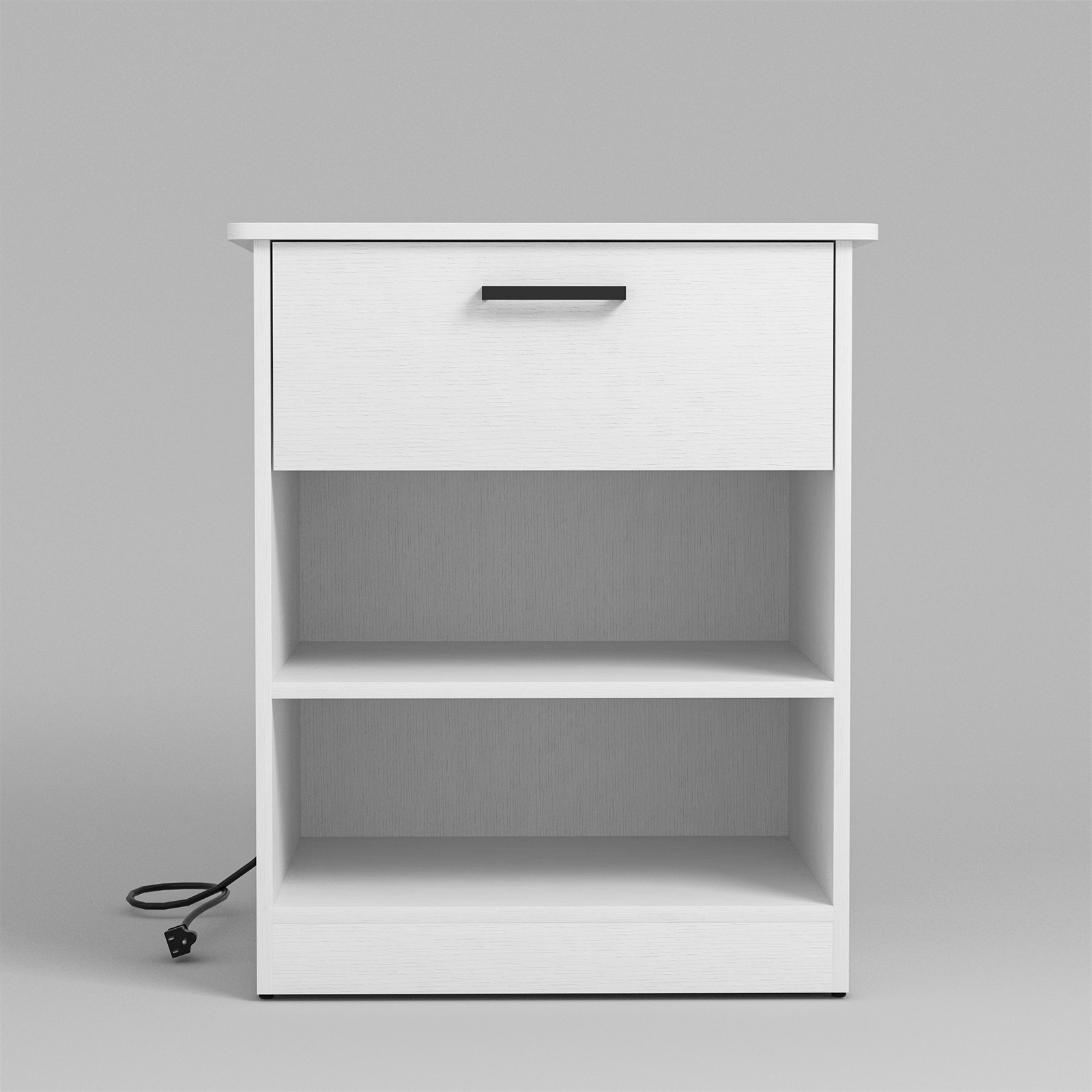 Hommoo Modern Nightstand with Charging Station, End Side Table Bedside Table with Drawer and Open Storage, White