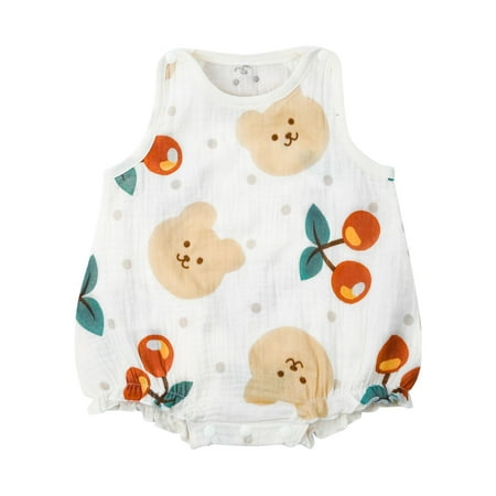 

NIUREDLTD Baby Boys Cute Animal Print Sleeveless 1 Pieces Thin And Open Romper Pure Organic Cotton Size 66