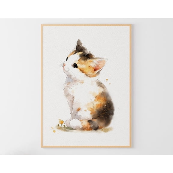 Calico Cat Kitten Poster Cute Kitty Artwork Baby Room Poster Nursery Wall Art, Unframed Poster Size 8x12