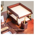 thumbnail image 5 of Leather Letter Trays, Chocolate Brown (A3420) - Double Desk Organizer - Stackable File Holder - Felt Lined - Top Grain Leather - Office & Home Use, 5 of 5