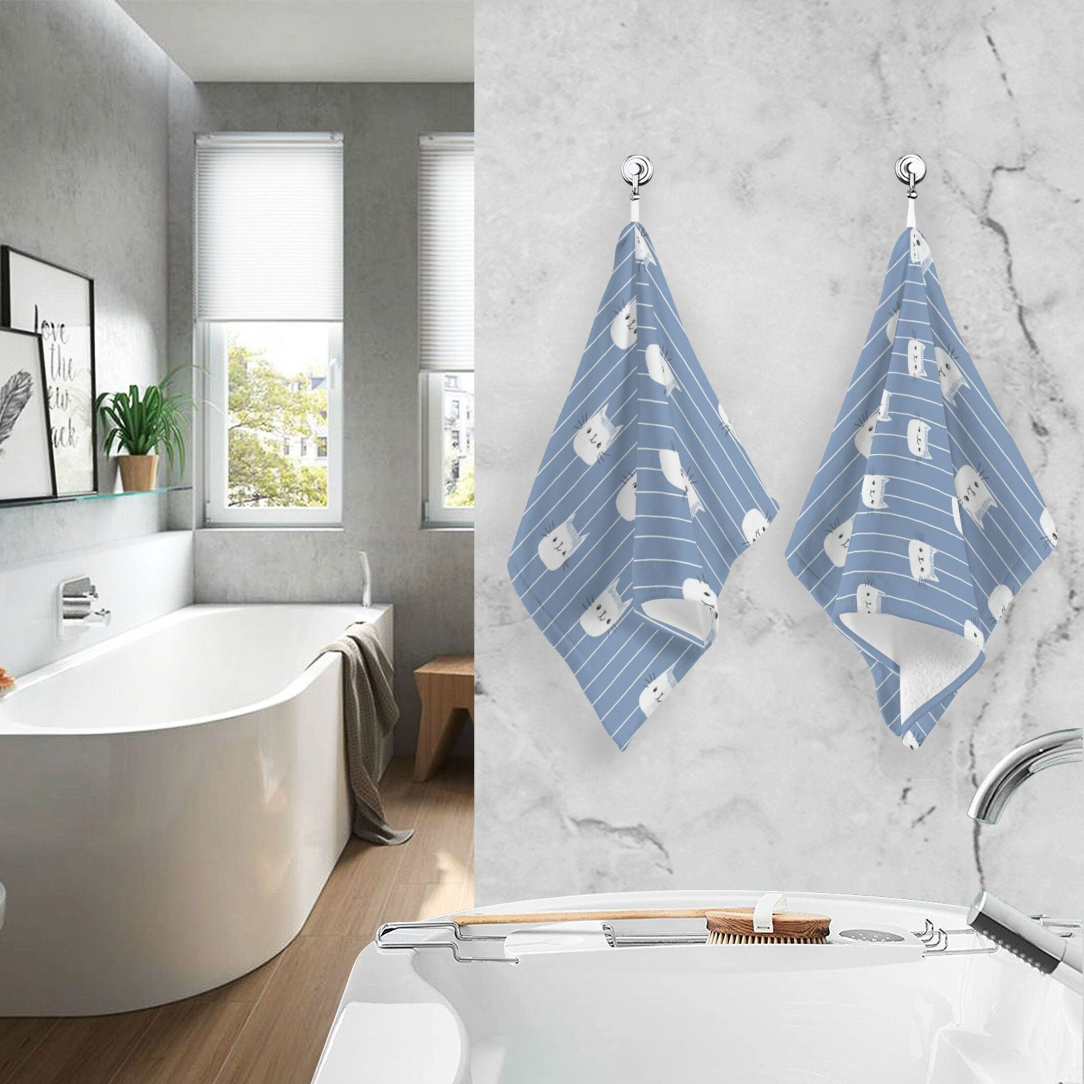 2 Pack 100% Cotton Towels Soft Absorbent Towel Set for Bathroom Beach Sports 16x28in White Cat Face Pattern