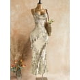 thumbnail image 5 of Women's Vintage Floral Print Draped Neck Layered Ruffle Hem Maxi Dress, Vacation Summer Style, 5 of 10