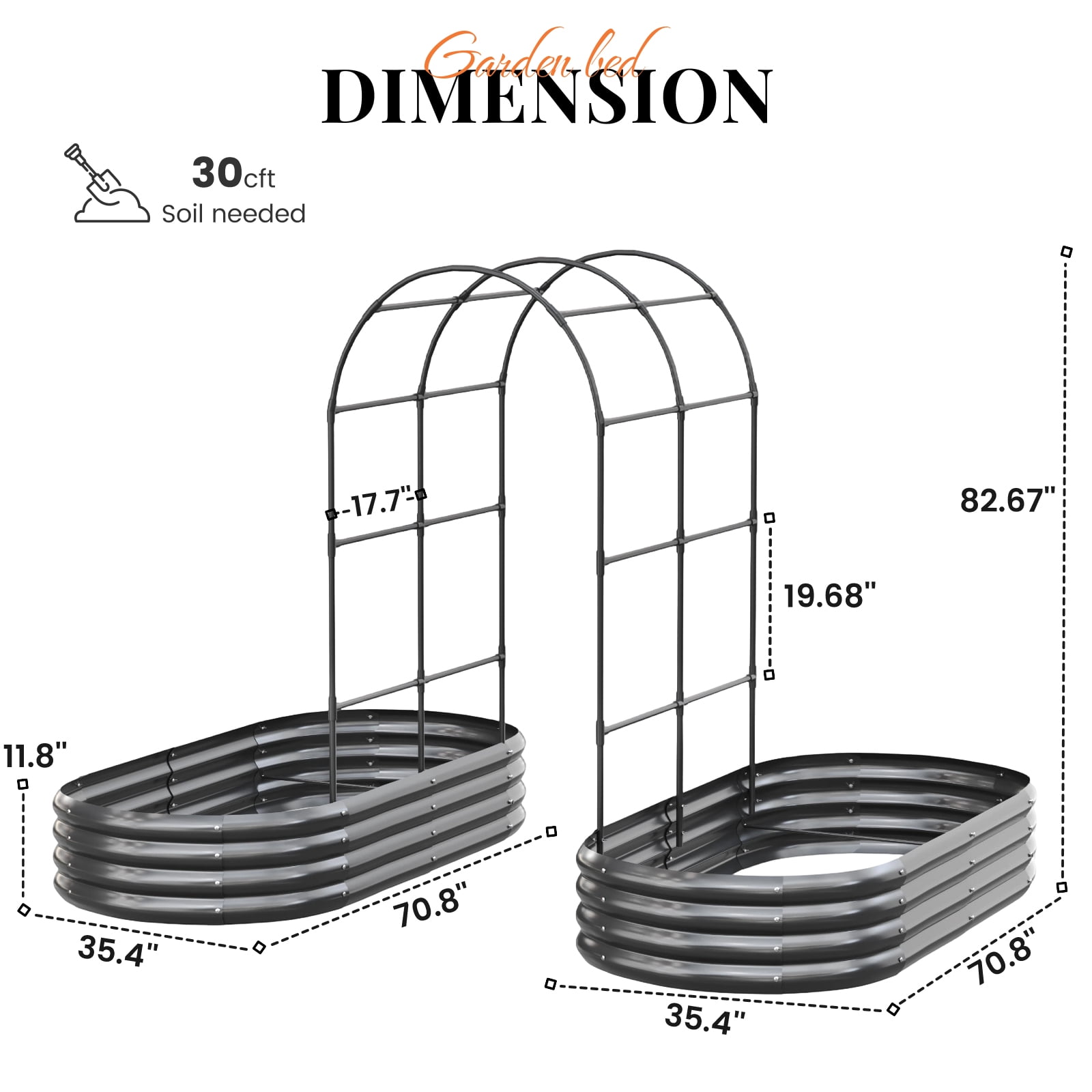 KING BIRD 2Pcs 6x3x1 ft Raised Garden Bed with Arched Trellis Galvanized Steel Metal Planter Garden Box Outdoor for Gardening Climbing Vegetables Flowers Dark Gray