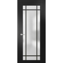 Solid French Door 32 x 80 inches | Planum 2112 Matte Black Frosted Glass | Single Regular Panel Frame Trims Handle | Bathroom Bedroom Sturdy Doors
