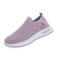 thumbnail image 3 of Domuza Women’s Slip On Knit Walking Sneakers, Breathable No-Lace Platform Orthopedic Casual Athletic Shoes Purple 5.5（EU-36）, 3 of 6