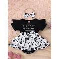 thumbnail image 2 of LMLYSoH Baby Girl Summer Romper, Short Sleeve Round Neck Bow Front Patchwork Skirt Bodysuit, 2 of 9