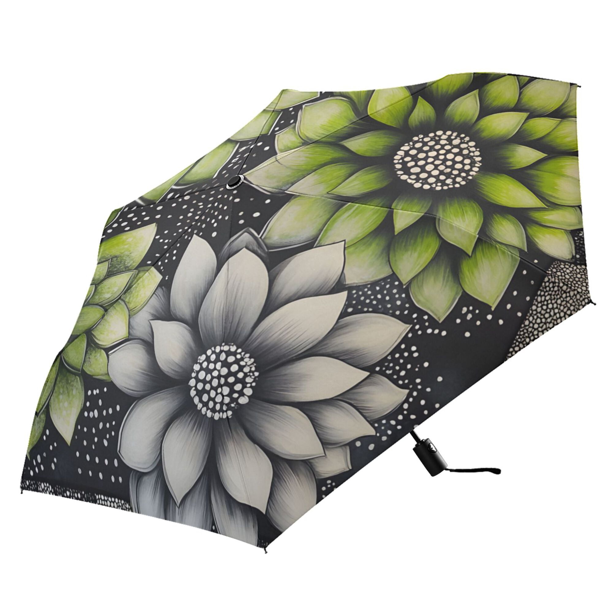 FORMRS Travel Umbrella Folding Auto Open Close Windproof Rain UV Protection, Gray Floral