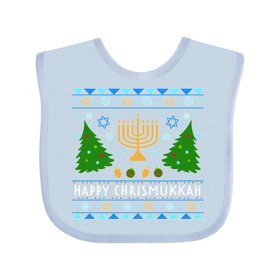 Inktastic Happy Chrismukkah Sweater Style with Menorah and Trees Boys or Girls Baby Bib