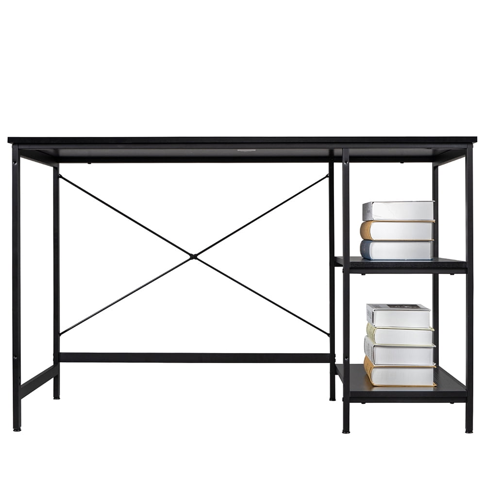 Private Jungle Writing Computer Desk 47", Home Office Study Desk with 2 Storage Shelves on Left or Right Side, Modern Simple Style Wood Table Metal Frame for PC Laptop Notebook