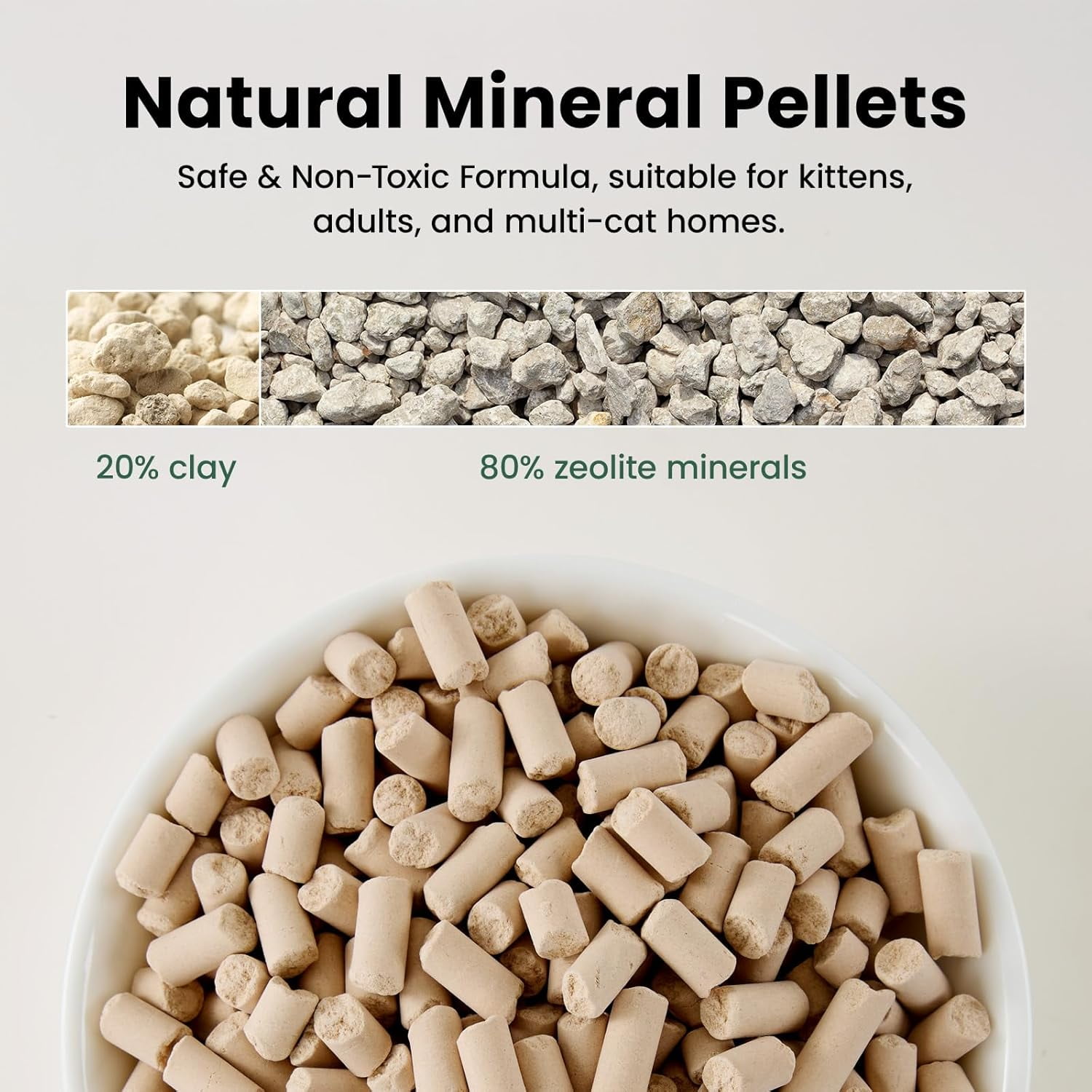 Cat Litter Pellets Works in Double-Layer Litter Boxes Natural Mineral Formula with Odor Control, Low Dust & Low Tracking, Non-Clumping Cat Litter, Lightweight & Safe(3.5LBS*4)