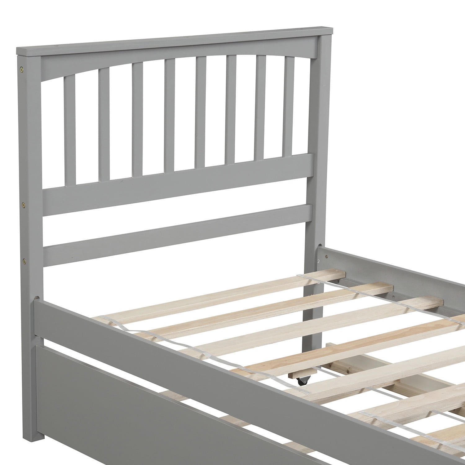 DasyFly Twin Bed Frame with Trundle - Solid Wood  Platform Bed for Kids - White