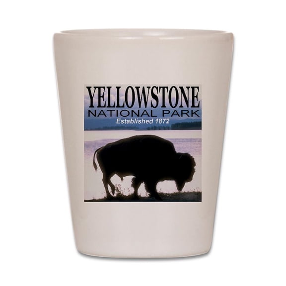 CafePress - Yellowstone National Park Est - White Shot Glass, Unique and Funny Shot Glass
