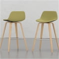 thumbnail image 3 of JERFIT Mid-Century Modern Bar Stools Set of 2, Acid Green Upholstered Counter Height Stools with Back, Bentwood Legs & Chrome Footrest, 3 of 7