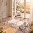 thumbnail image 2 of Washable 3x5 Bedroom Rug  Soft Camellia Floral Area Rugs For Living Room Non Slip Boho Flower Scalloped Throw Carpet Bedside Entryway Laundry (beige 3'x5'), 2 of 8