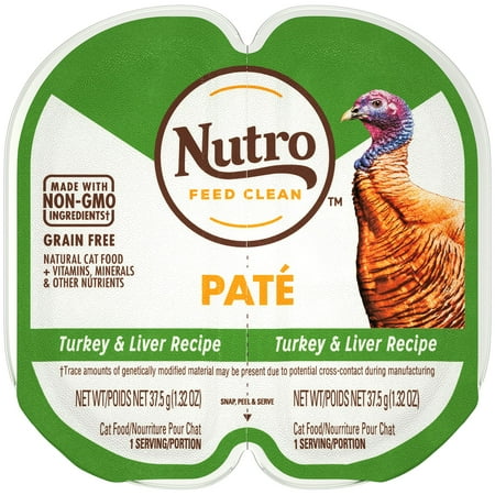 NUTRO Grain Free Natural Wet Cat Food Paté Turkey & Liver Recipe, (1) 2.64 oz. PERFECT PORTIONS Twin-Pack Tray