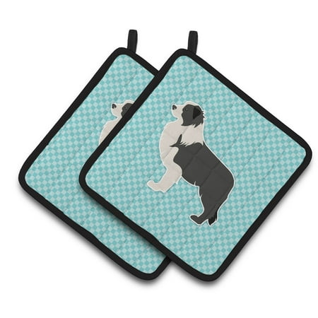 

Carolines Treasures BB3723PTHD Black Border Collie Checkerboard Blue Pair of Pot Holders 7.5HX7.5W multicolor