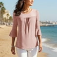 thumbnail image 6 of Olyvenn Womens Ruffle 3/4 Sleeve Dressy Blouses Casual Crew Neck Double Layers Mesh Shirts Flowy Tunic Tops Pink M, 6 of 8