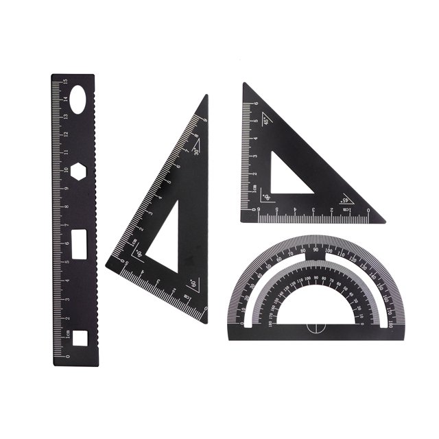 Ruler Set Geometry Protractor Compass Triangle Metal Drafting Math