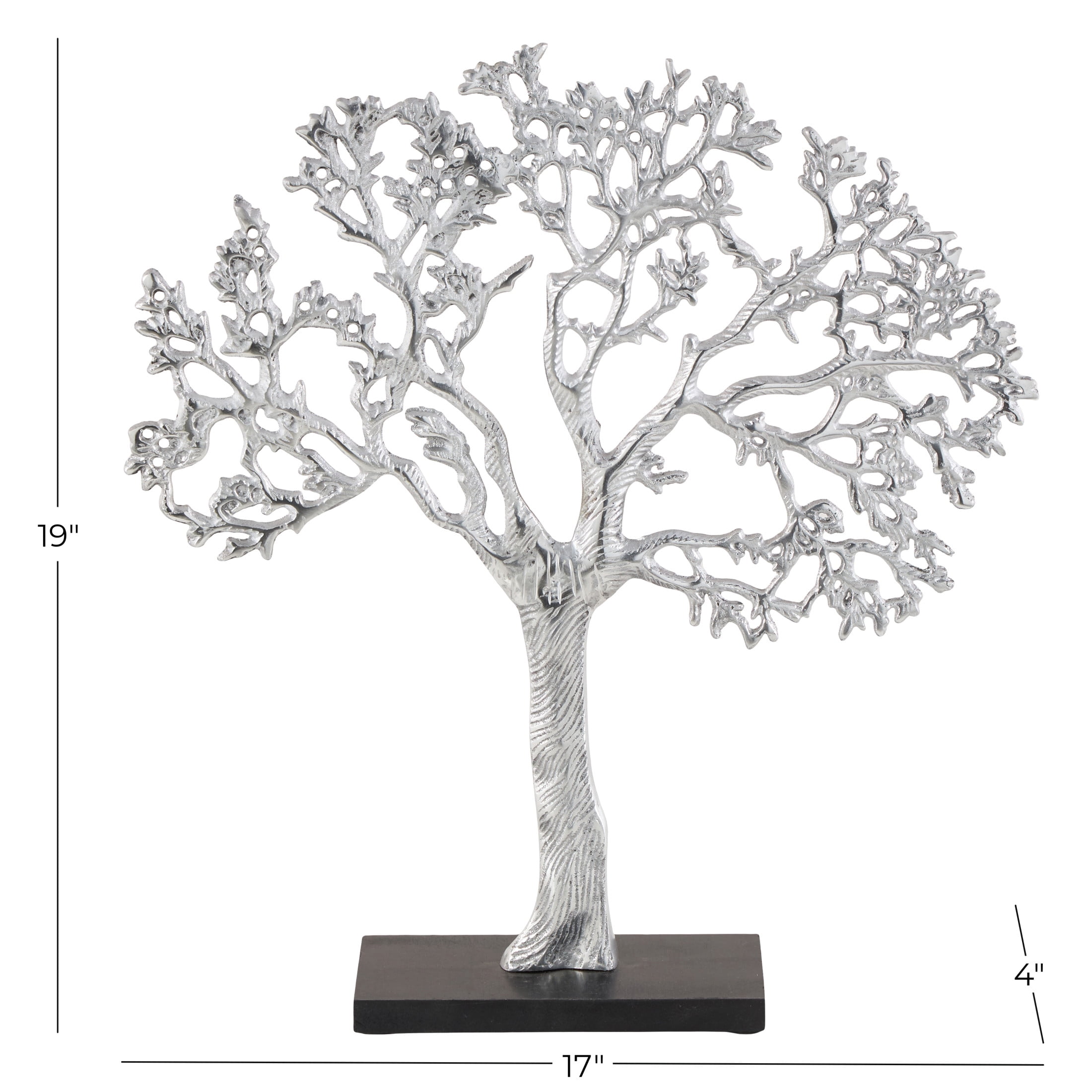 17" x 19" Silver Aluminum Metal Tree Sculpture, by DecMode