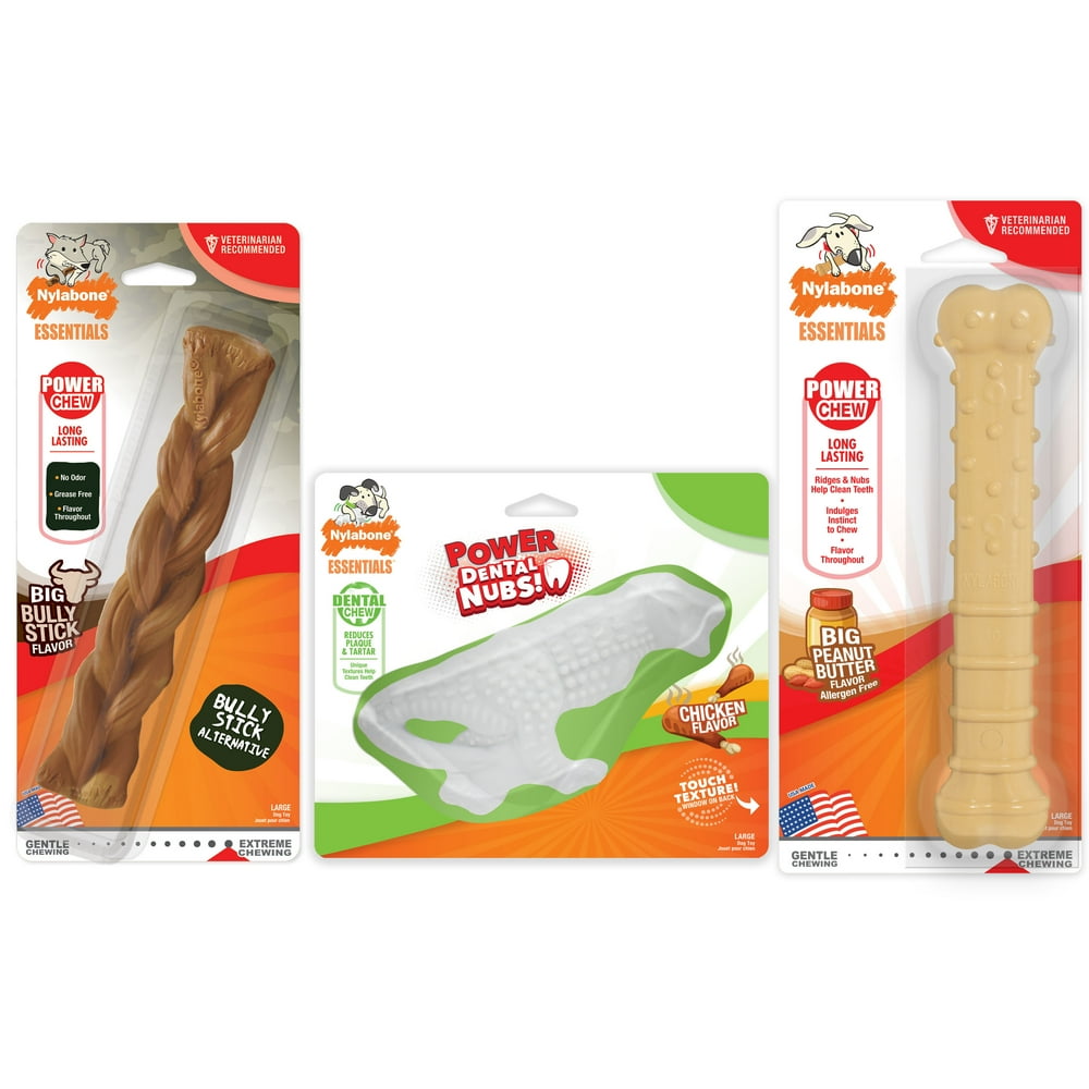 Nylabone Power Chew Dog Dental Chew Toy Bundle Bully Stick, Chicken