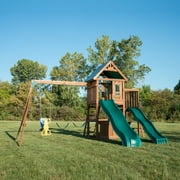 Swing-N-Slide Willows Peak Deluxe Wooden Backyard Swing Set with Two Wave Slides, Swings, and Climbing Wall