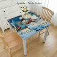 thumbnail image 2 of HAOXIT Decorative Elastic Edged Polyester Fitted Table Cover,Christmas Indoor Outdoor Square Fitted Tablecloth,Snowy Landscape Pines Houses Starry Print Fitted Table Pad, Fit Square Table White, 2 of 7